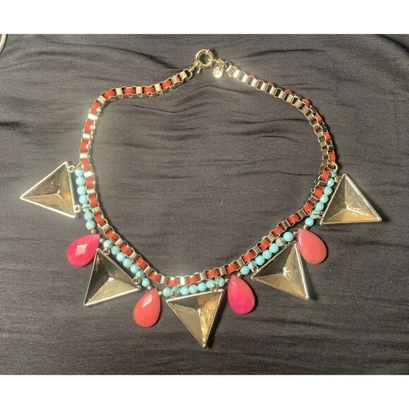 Couture Rhinestone Precious Gemstone Boho Geometric Bib Necklace 18" Zoe + Syd - Picture 5 of 7